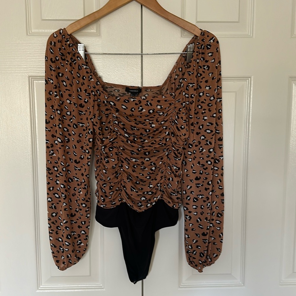 Leopard print sheer stretchy bodysuit